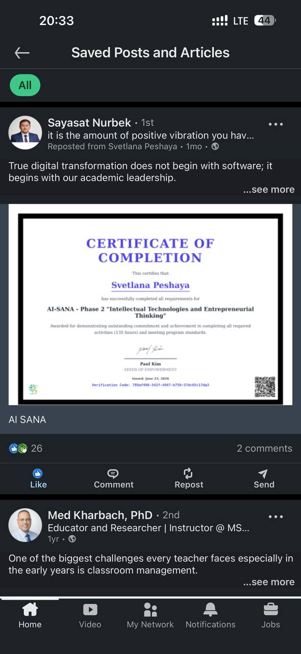AI-SANA Certificate of Completion — Phase 2, signed by Dr. Paul Kim