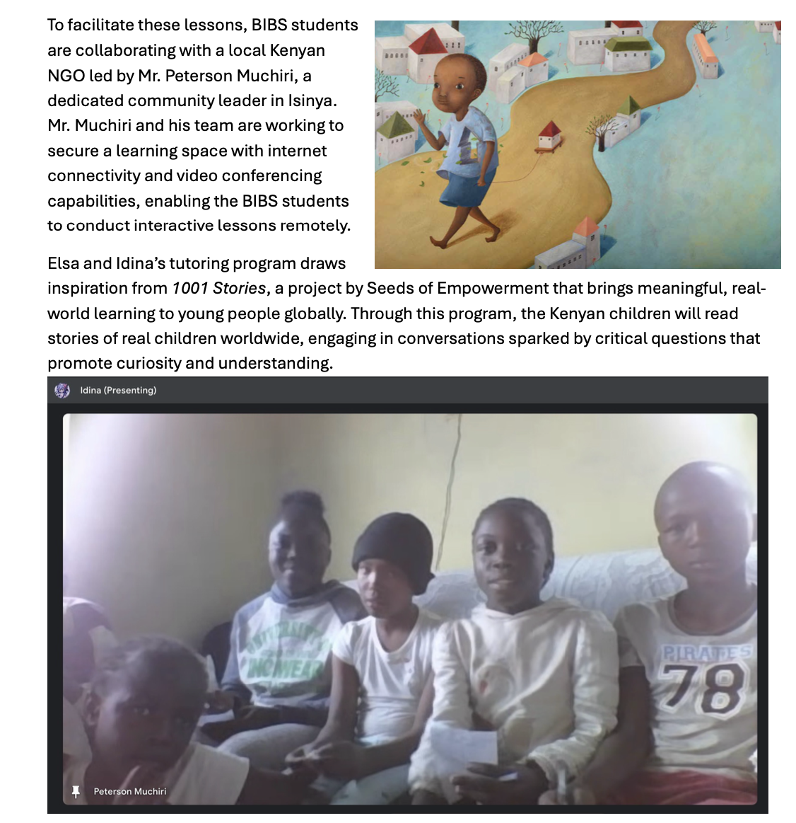 Idina teaches English online to Kenyan elementary students